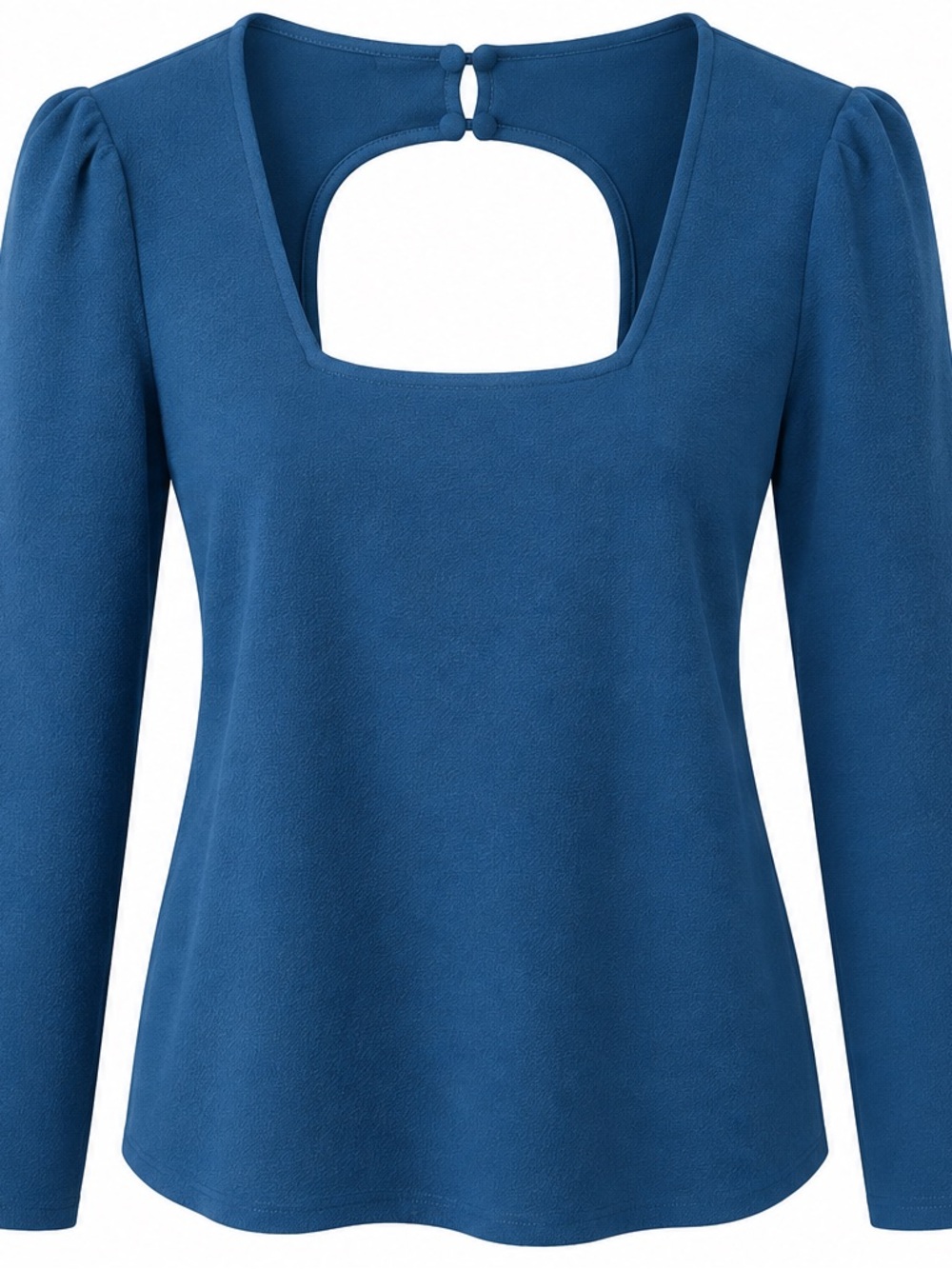 FRNCH Blue Square-Neck Long Sleeve Top with Back Keyhole